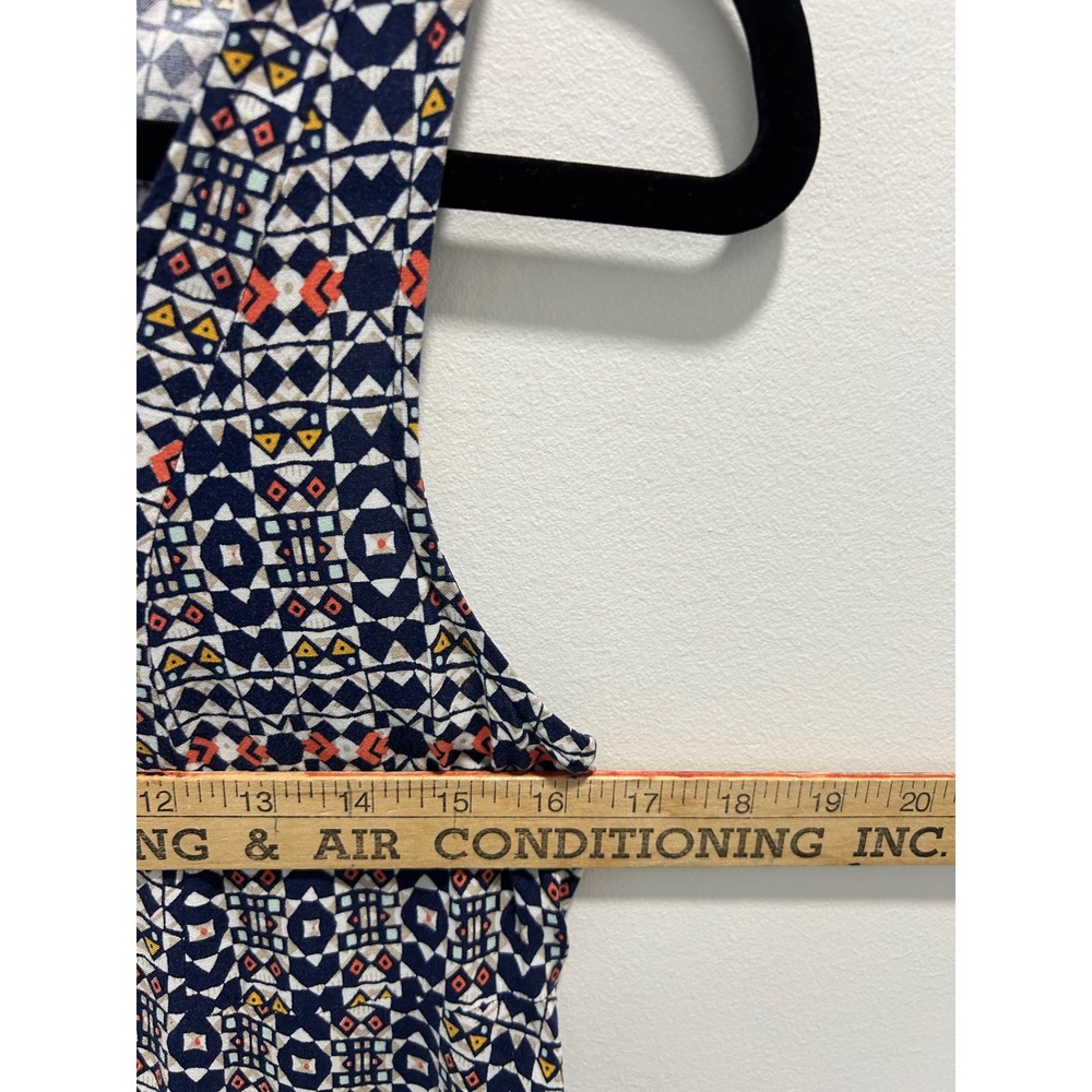 HM Sleeveless Geometric Tribal Print Shift Mini Dress Navy Orange Size 6 - Picture 4 of 9